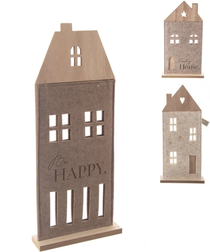 Decoratief huisje van vilt en hout, bruin