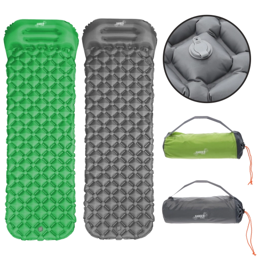Opblaasbare trekking-slaapmat met kussen 190 × 56 × 5,5 cm, grijs/groen