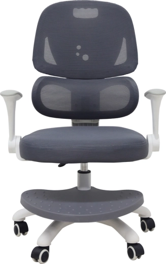 Ergonomische draaibare kinderstoel voor een bureau met voetensteun, grijs