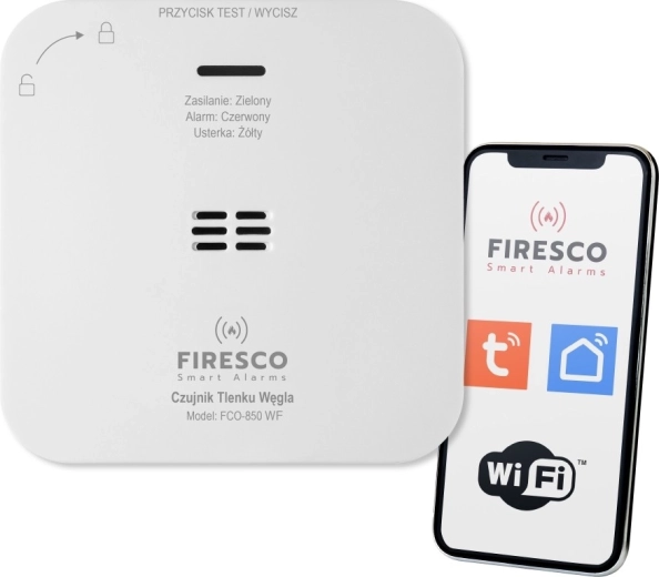 Firesco FCO-850 WF Wi‑Fi koolmonoxide (CO) detector voor Tuya/Smart Life