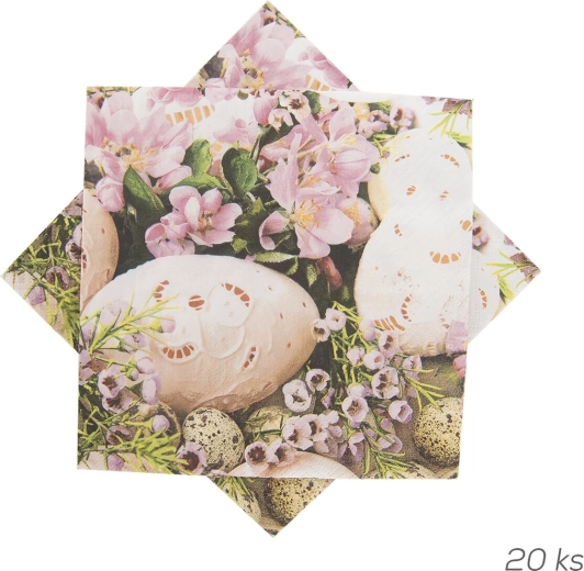 Papieren servetten met motief van eieren en bloemen 33 × 33 cm, 20 stuks