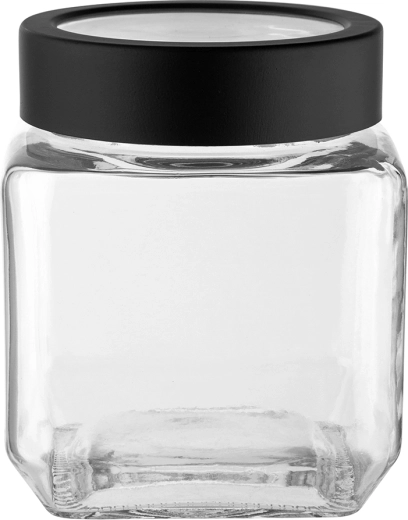 Vierkante glazen pot Altom Design met zwarte schroefdeksel, 500 ml