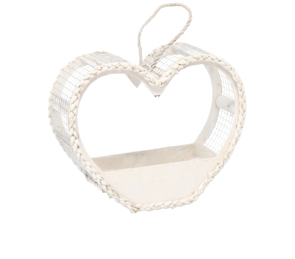 Witte houten bloempotomranding in hartvorm 38 × 12 × 32 cm