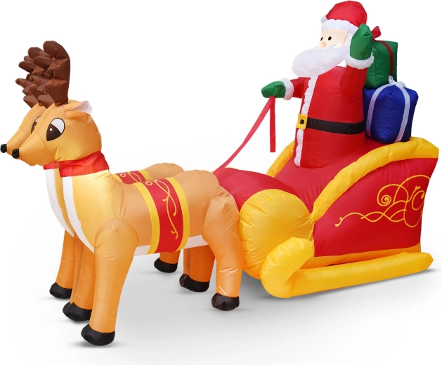 Opblaasbare Sinterklaas op een slee, 230 cm, met ledverlichting