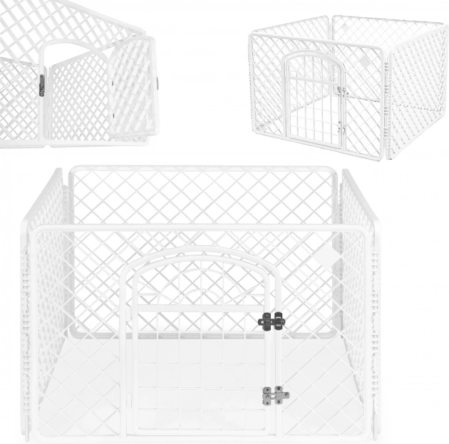 Witte kunststof omheining/ren voor honden en katten PETSI 4 panelen 91 × 91 × 60 cm