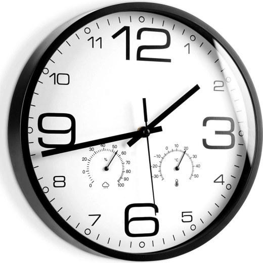 Wandklok met thermometer en hygrometer 30 cm, wit