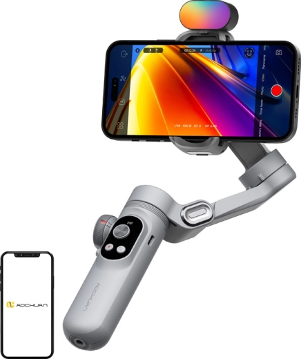 Aochuan Smart X Pro 3-assige stabilisator voor mobiel met RGB-licht (grijs)