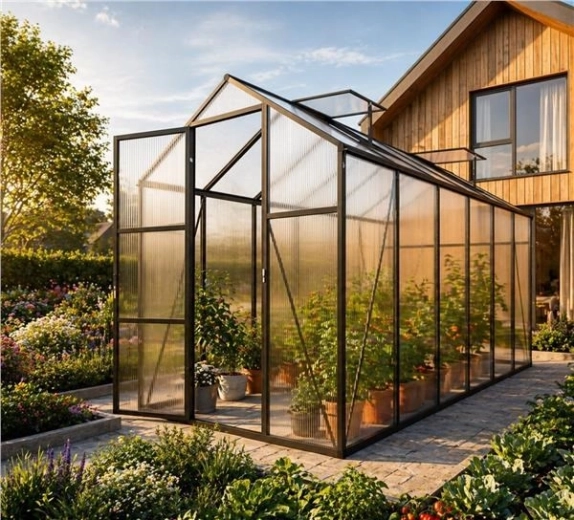 Tuinserre van polycarbonaat 305 × 427 cm met aluminium frame
