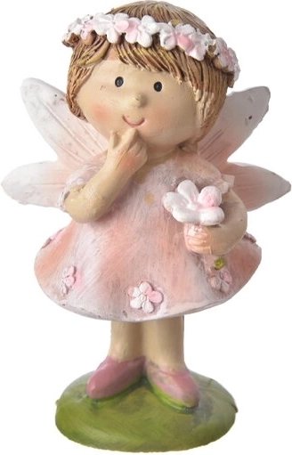 Roze polyresin fee met bloem