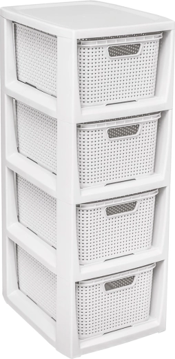 Opbergkast Rattan met 4 lades, wit