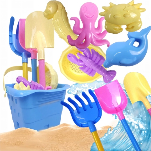 Strand­speelgoedset met emmer en vormpjes, 9 stuks