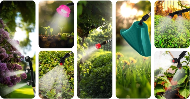 Universeel spuiten met 8 sproeikoppen en viervoudige sproeiboom