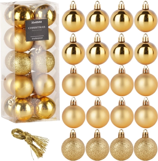 Onbreekbare gouden kerstballen 4 cm, set van 20 stuks