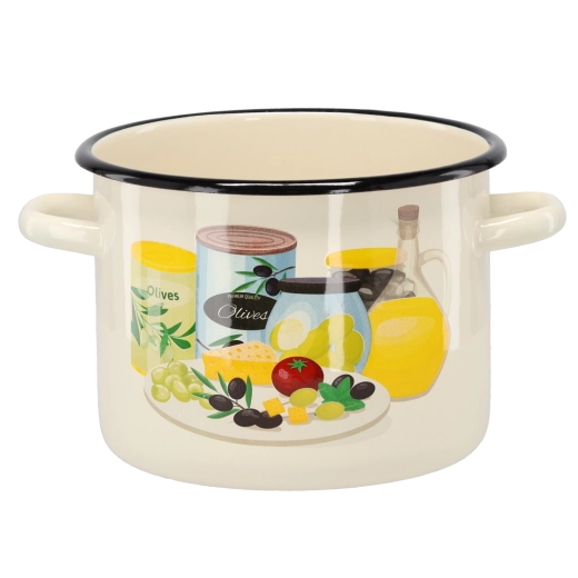 Geëmailleerde kookpot 4,5 l, 20 cm, crèmekleurig met olijfmotief