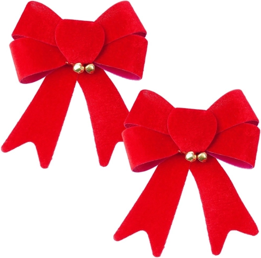 Kerststrikken van fluweel 13 × 16 cm, 2 stuks