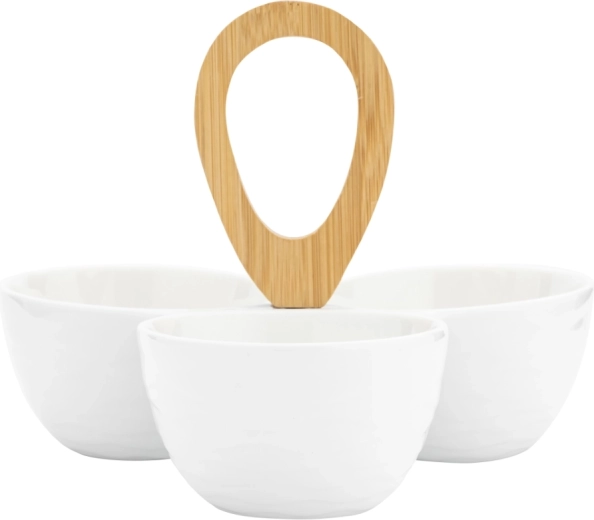 Set van 3 schaaltjes met bamboe handvat
