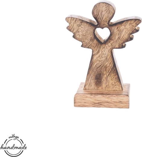 Houten engel met hart van mangohout 11,5 cm