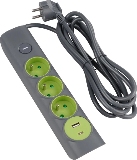 Retlux-verlengsnoer met 3 stopcontacten en USB, 1,4 m
