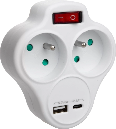 Stekkerdoos met 2 stopcontacten, USB en USB-C