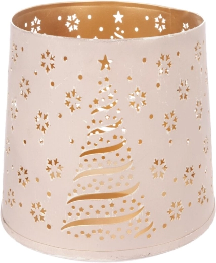 Metalen kerstkandelaar Tree wit/goud 18 cm