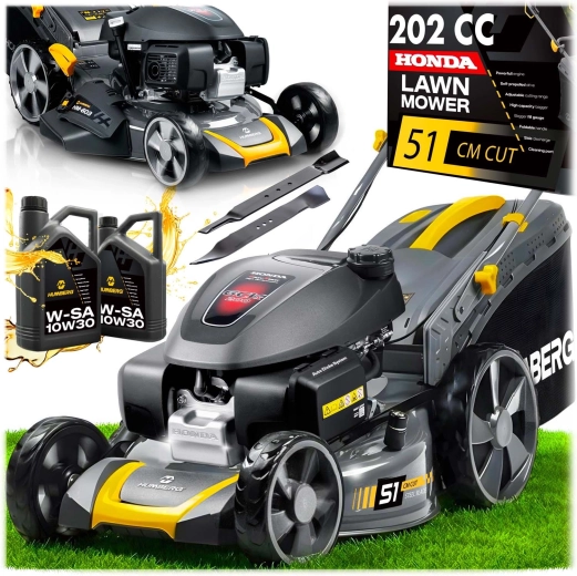 Humberg benzine grasmaaier met aandrijving Honda 202 cm³, maaibreedte 51 cm, opvangbak 70 l + olie