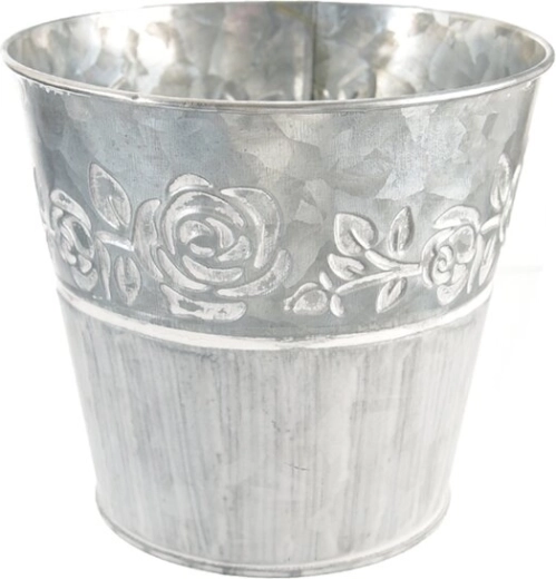 Blikken bloempot met rozenmotief, grijs 12 × 12 × 13 cm