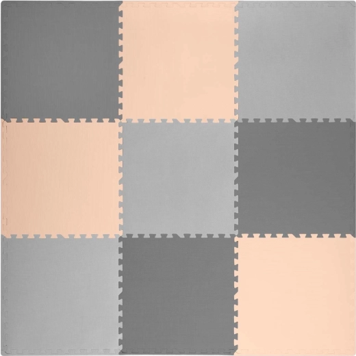 Ricokids foam puzzel-speelmat 180 × 180 cm grijs-perzikkleur (9 delen)