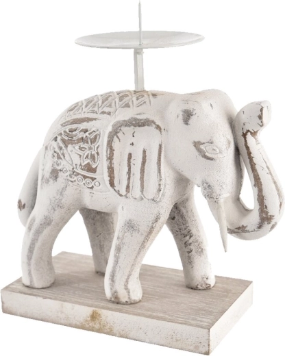 Houten kandelaar Olifant wit 16 × 7 × 19 cm