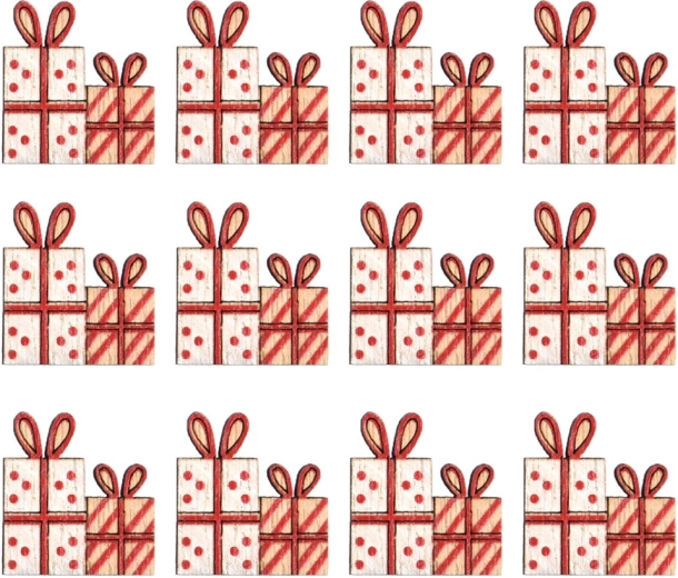 Houten zelfklevende decoraties in cadeautjesvorm 3 cm (12 stuks)