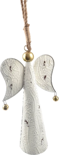 Metalen engel met bel wit 46 cm