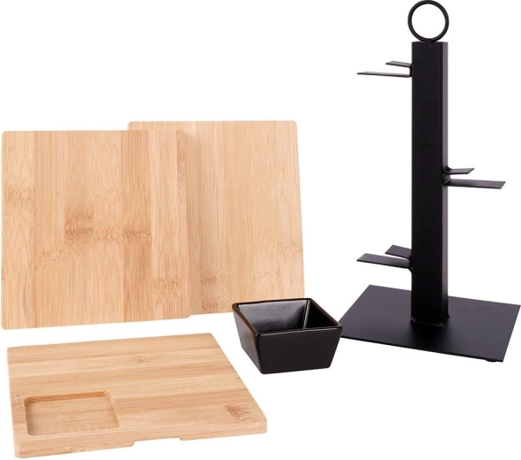 Bamboe plateaus en schaaltje voor dips in de set