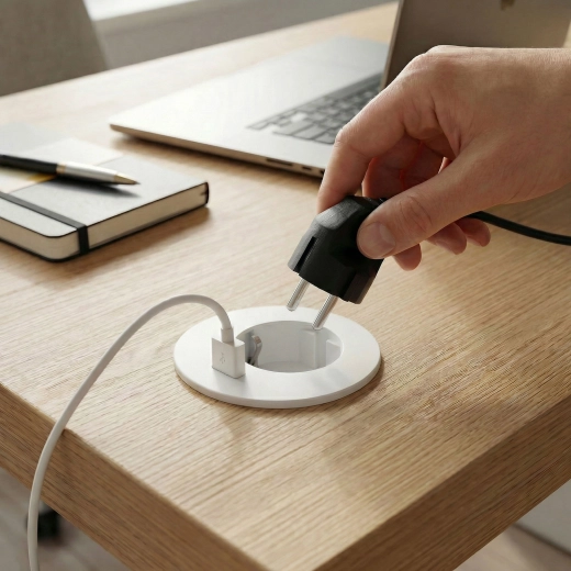 Ingebouwde bureaustekkerdoos met USB, wit