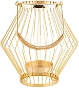 Metalen lantaarnkandelaar met geometrisch (roeden)design en handvat, goud, 26 × 26 × 27 cm