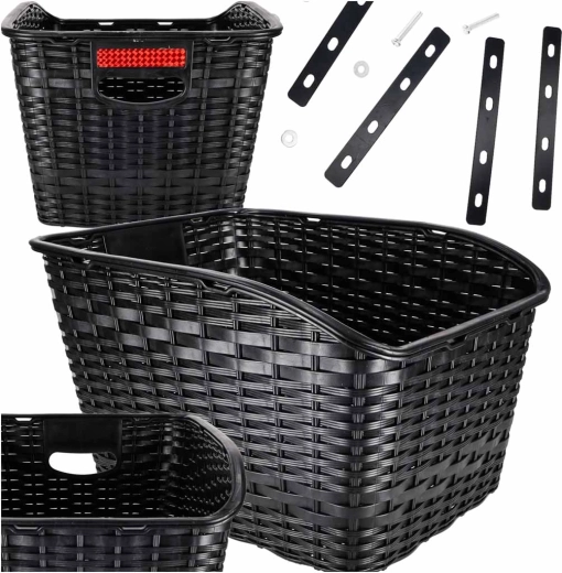 Rotanlook achterfietsmand voor bagagedrager met reflector