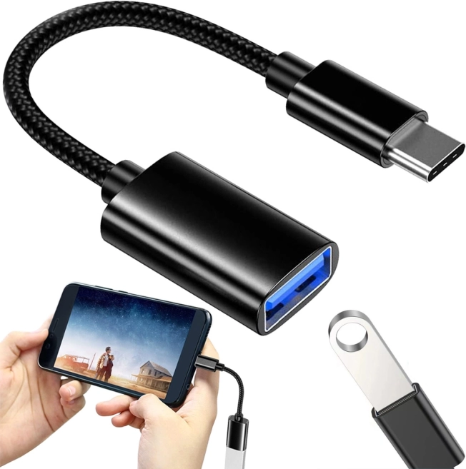 USB-C naar USB-A 3.0 OTG adapter met gevlochten kabel
