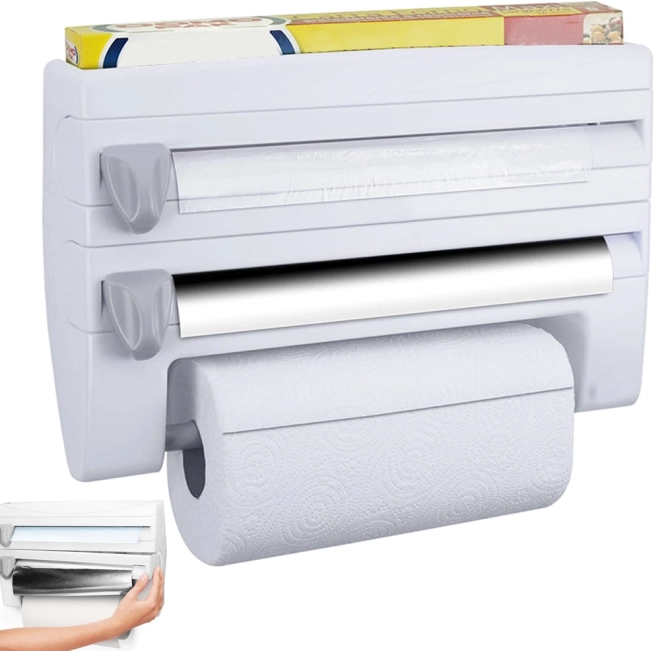 Wandkeukenorganizer 4-in-1 voor folies en keukenpapier met bovenplank