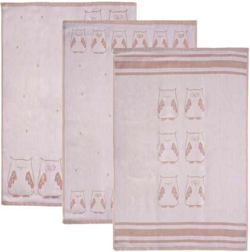 Katoenen keukendoeken Uil grijs 70 × 50 cm - 3 stuks