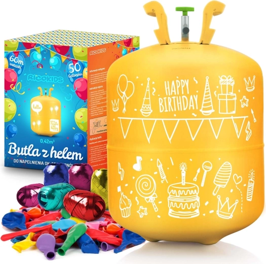 Wegwerpfles helium 0,42 m³ met 50 ballonnen en lint RICOKIDS