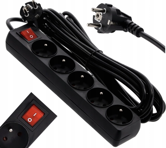 Vijf Schuko-stopcontacten voor meerdere apparaten