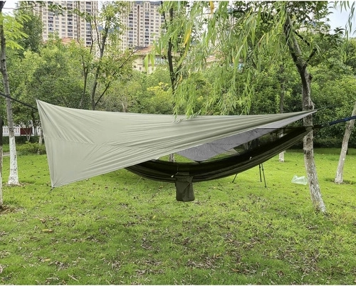 Complete bivakoplossing: hangmat + muggennet + tarp