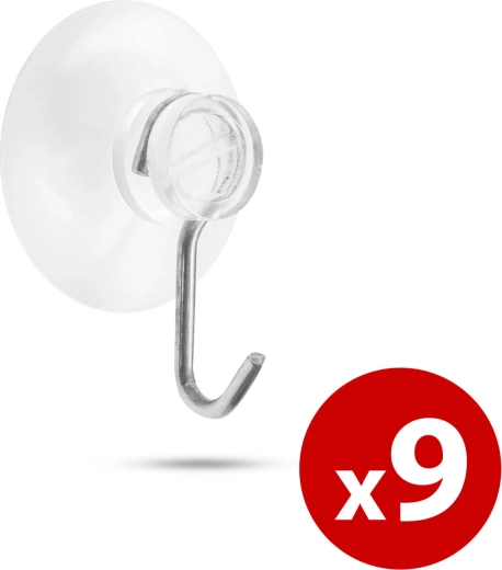 Wandhaak met zuignap, 9 stuks