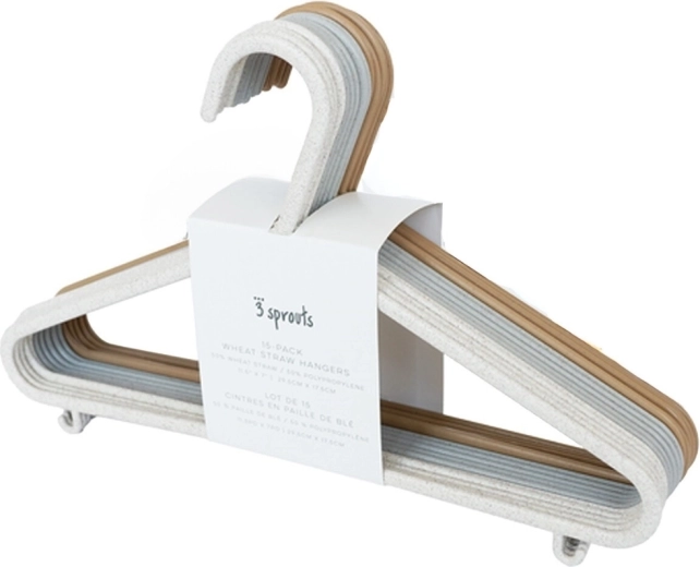 3 Sprouts kinderhangers van tarwestro 15 stuks cream/gray/brown