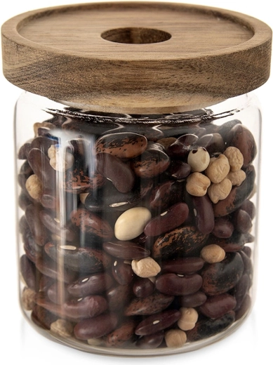 Glazen voorraadpot met houten deksel en afdichting 730 ml