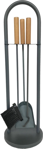 Haardgereedschap met standaard grijs 68,6 cm – staal en hout, 3-delige set