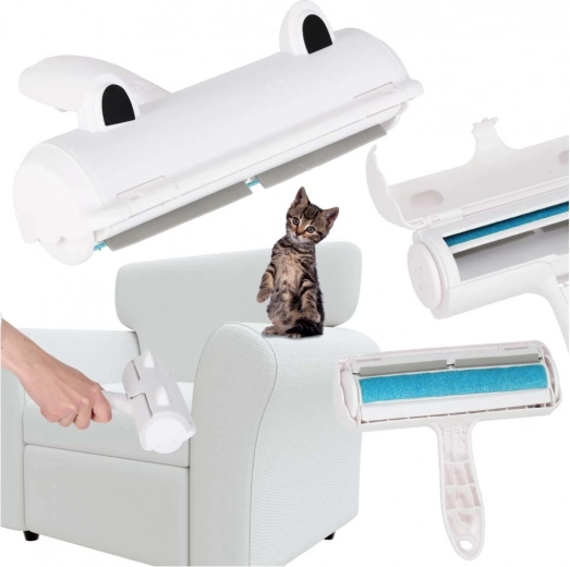 Pluizen- en dierenharenverwijderaar voor kleding en bekleding, wit/blauw, herbruikbare roller