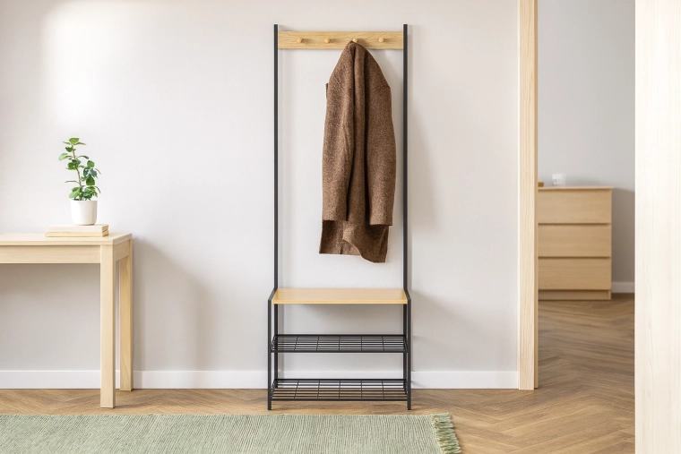 2-in-1 organisatie: kapstok, bankje en schoenenrek