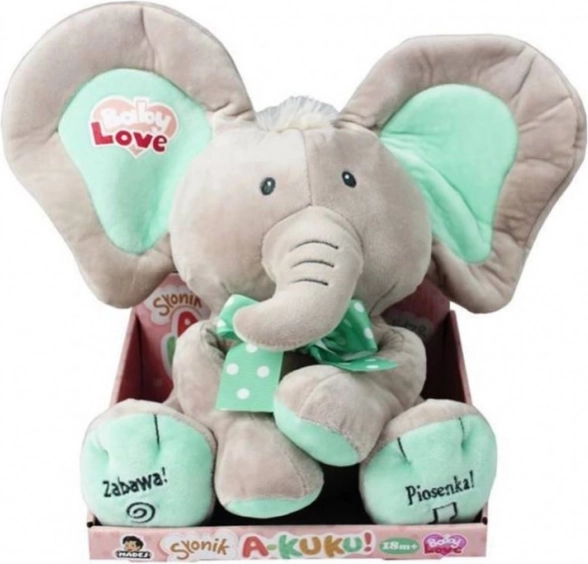 Interactieve olifantenmascotte A Kuku beige en mint 24 cm