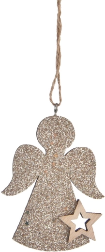 Hangende houten engel beige 7 × 9 cm