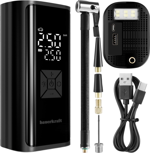 Draadloze elektrische bandencompressor met powerbank en ledlamp