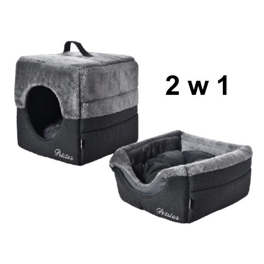 2-in-1 huisje voor huisdieren zwart-grijs 40 × 40 × 40 cm